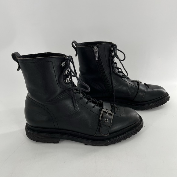 Franco Sarto Booties Ankle Boot Block Heel Buckle Lace Zip Moto Black 8.5 Goth - Picture 10 of 16